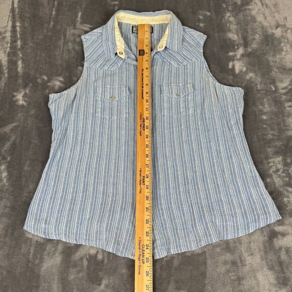 Shyanne Women Button Up Shirt XXL Blue Striped Western Tank Pearl Snap Top - Picture 3 of 7